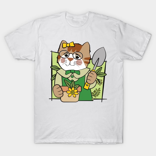 Cat Flower Gardening T-Shirt by Sue Cervenka